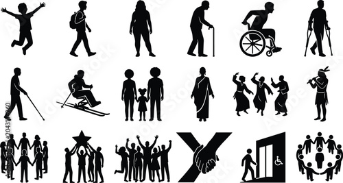 Bilde på lerret Diversity Inclusion Community Silhouette Icons Collection Featuring Accessible P