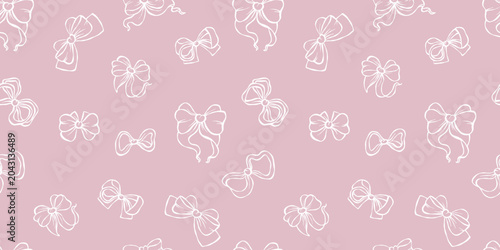 Foto Coquette Aesthetic Seamless Pattern With White Ribbon Bows On Pink Background