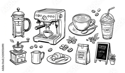 Foto Hand Drawn Coffee Shop Elements Ink Sketch Vector IllustrationUntitled design -