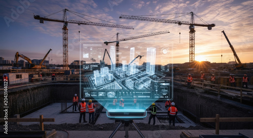 Smart Construction Site with Digital Building Technology and BIM Visualization