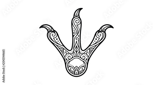 Tableau sur toile Dinosaur Footprint Silhouette with Ornate Tribal Pattern