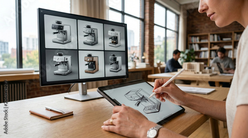 Professional designer working with AI-assisted product development and concept generation in a premium creative studio