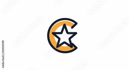A graphic logo featuring a five-pointed star inside a curved, broken circle