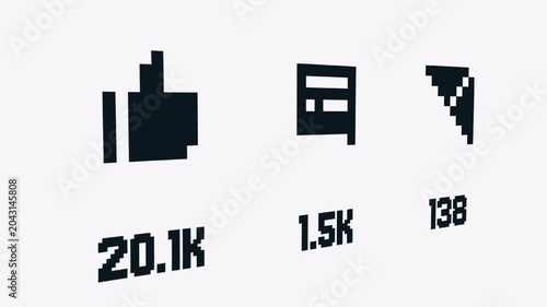 Close up of counter animation of likes, comments and share on screen. Social media reaction