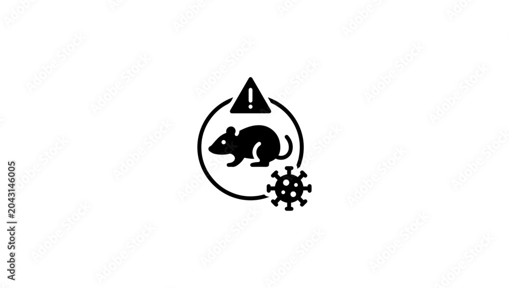Obraz premium Hantavirus awareness vector icon, flat design, clean medical symbol, infected rodent silhouette, virus particle, healthcare warning sign, editable stroke, monochrome, isolated on white background, SVG