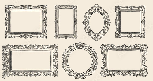 Fotografía Hand drawn vintage baroque picture frames illustration set