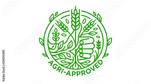 Bild auf Leinwand Agri-Approved Green Stamp: Organic Agriculture, Healthy Food, Eco-Friendly Farmi