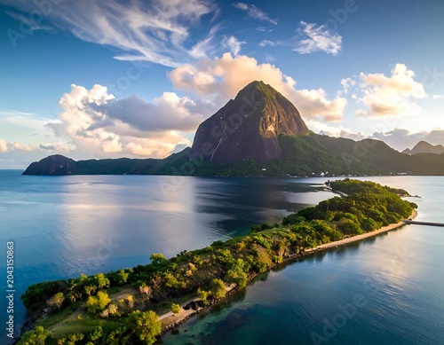 Panoramic view of island and mountain.