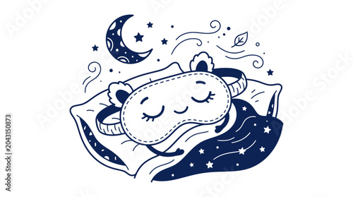 Foto Cute sleeping mask on pillow, night sky with moon and stars, peaceful sleep illu