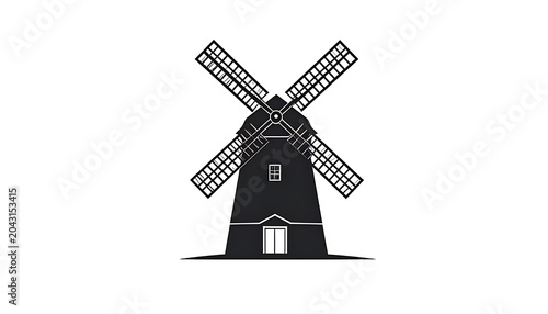 Simple black windmill illustration icon.