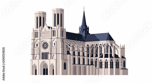 A gothic cathedral with twin towers and a pointed spire rendered in pixel art