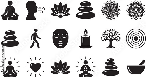 Photography Minimalistic yoga and meditation icons set