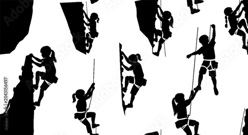 Silhouettes of Climbers Scaling Various Rock Surfaces Boldly.