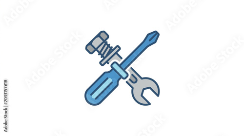 Εκτύπωση καμβά Screwdriver and wrench tools crossed for repair and construction.