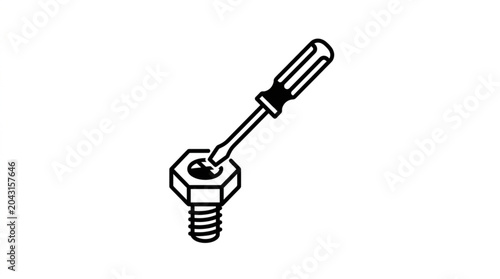 Obraz na plátně Screwdriver tightening a bolt and nut illustration.