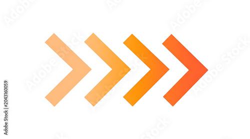 Orange chevron arrows PNG with gradient color effect, isolated on white background for forward motion tech design