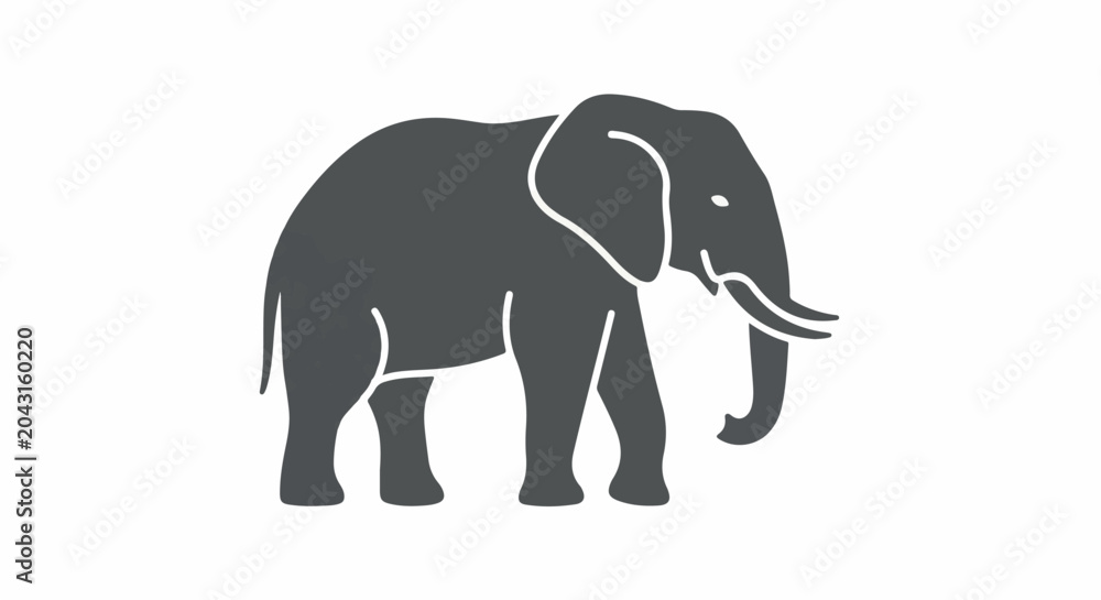 Obraz premium Stylized grey elephant with white outline on a white background