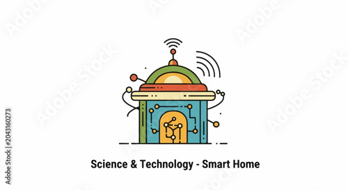 Stylized smart home with circuit board design and wireless signals