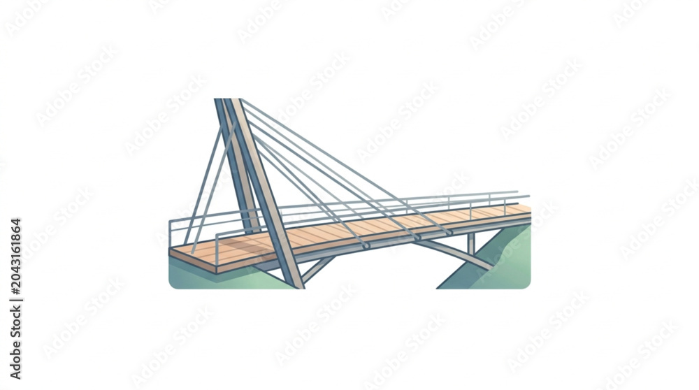 Fototapeta premium Modern Suspension Bridge Structure Crossing Waterway.