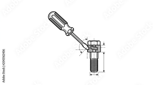 Tableau sur toile Screwdriver turning a bolt with dimensions shown.
