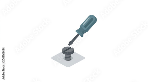 Bilde på lerret Screwdriver turning a screw on a white background.