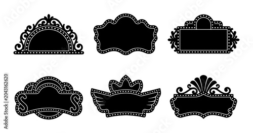 Canvas Print Set of six ornate black decorative frames and labels with vintage flair Vector