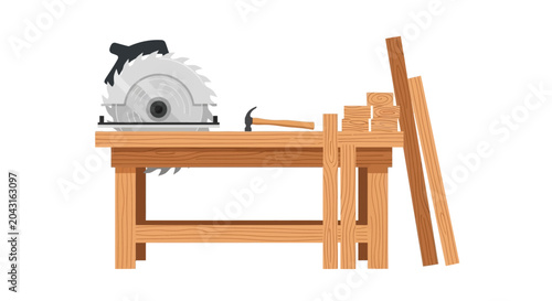 Canvas-taulu Circular Saw on Wooden Workbench.