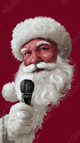 Santa Claus illustration painting brush red background white beard Christmas holiday festive cheerful art winter traditional portrait happy creative character costume hat elderly male