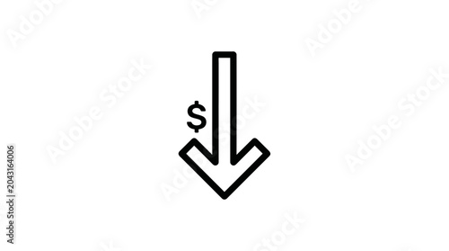 Photos Dollar sign with downward arrow icon, representing financial loss or price drop