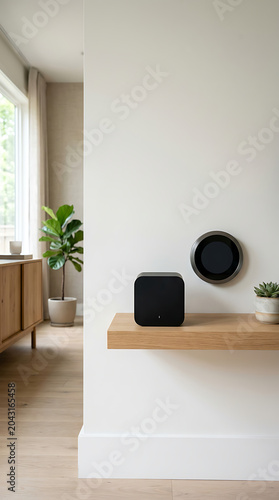 Smart hub and thermostat background isolated on a clean white background