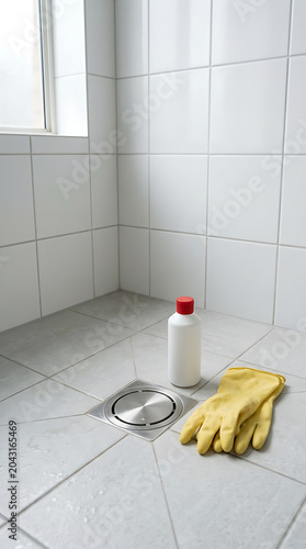 Shower drain cleaning supplies b… isolated on a clean white background