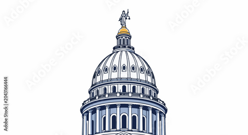 Dome of a grand building, topped with Lady Justice holding scales
