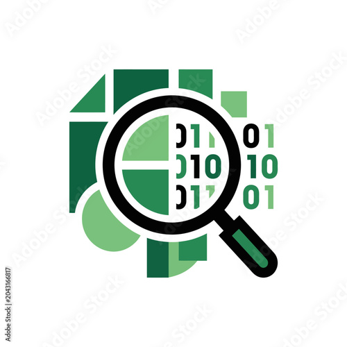 Magnifying glass with binary code.