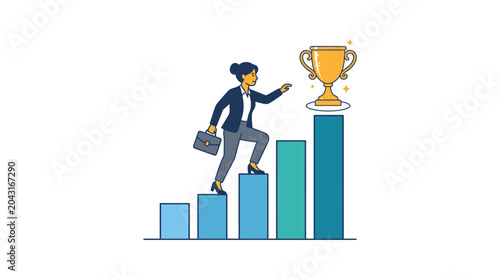 Foto Businessman Reaching for Trophy Success.