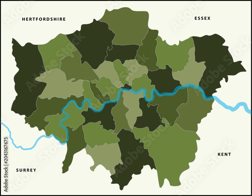 Fotografía Map of london boroughs showing city districts and river thames illustration