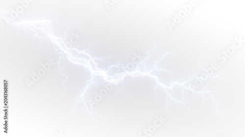 Foto Intense electric lightning bolt strike with glowing plasma energy burst over dark stormy sky background atmosphere effect