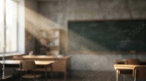Back to School Background with Dark Chalkboard Classroom Smoky Atmospheric Interior