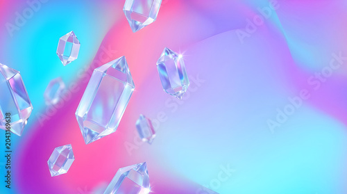 Futuristic Crystal Mesh Gradient Background with Floating Glass Shapes