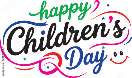 Tableau sur toile Colorful childrens day greeting with swirling lines and smiley face