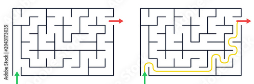 Fotografie Maze puzzle depicting solution path from start to finish