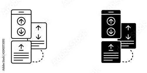 Mobile app navigation UI arrow icons with navigation interface scrolling