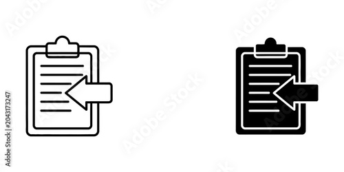 Clipboard data import arrow icons with clipboard document business management