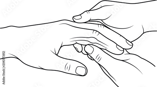 Konstfotografi Close-up of two hands, one gently touching fingers of another, conveying care an