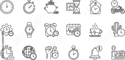 Bild auf Leinwand Time management icon set illustration, clocks alarms schedules productivity symb