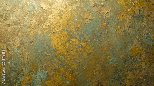 Obraz na plátně Textured metallic gold and verdigris patina background texture – premium abstrac