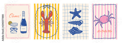 Set of trendy vintage summer posters featuring 