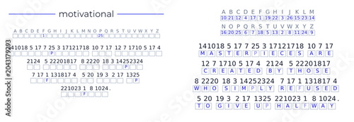 Tableau sur toile Motivational Quote Cryptogram Puzzle with Solution Vector: Masterpieces are cre