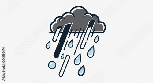 A stylized illustration of a dark rain cloud with falling water drops