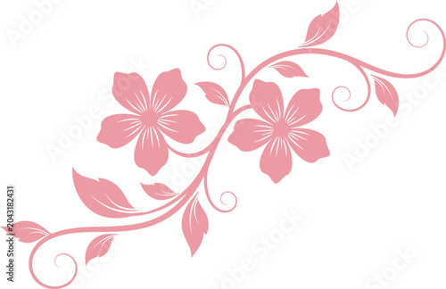 Pink floral design with flowers and leaves on white background