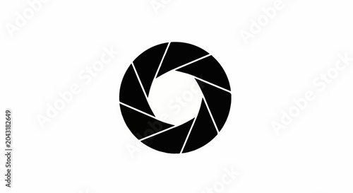 Black camera aperture diaphragm symbol on white background